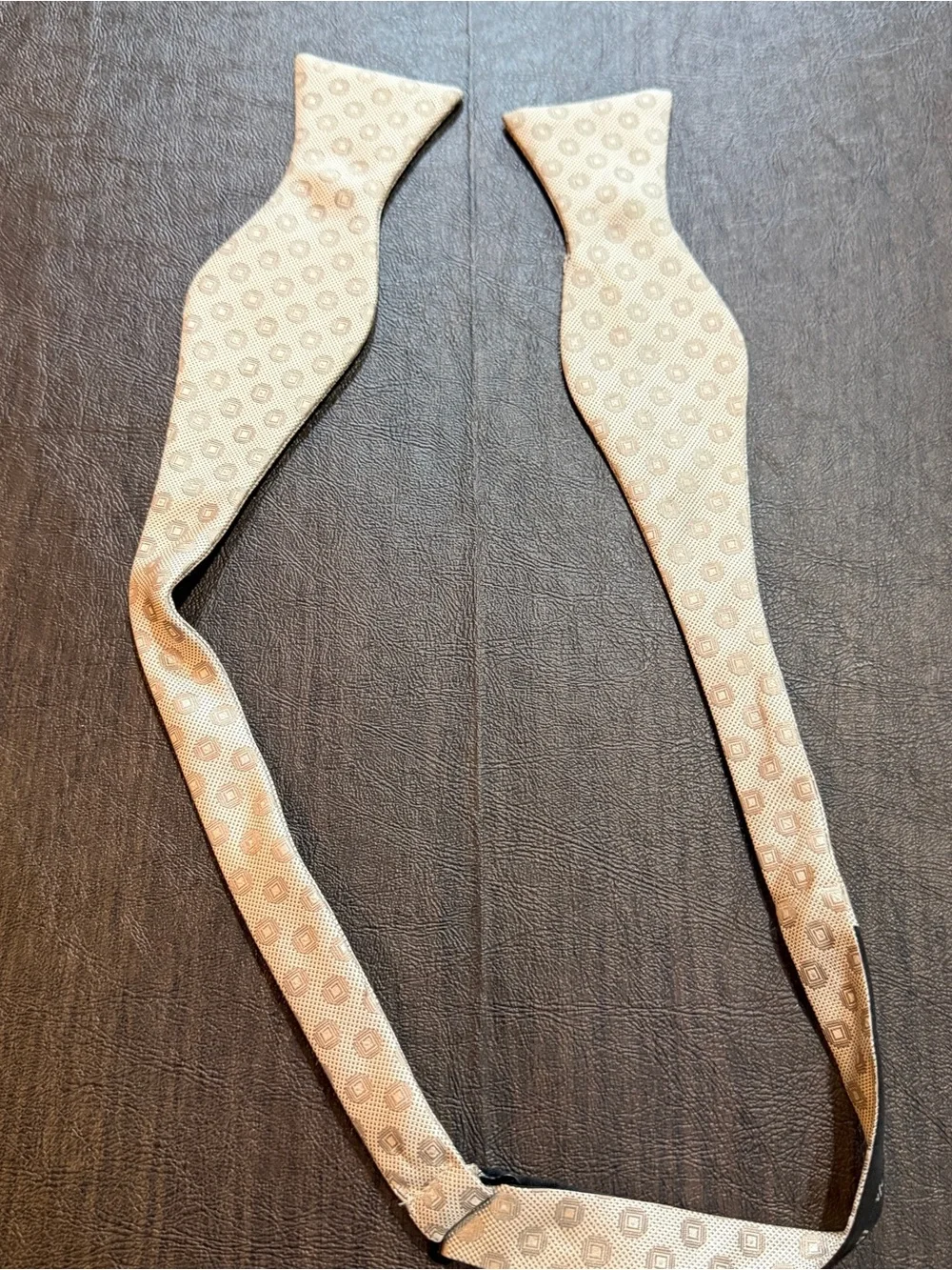 Campia Moda Silk Bow Tie Champagne Color with Geometric Pattern Adjustable